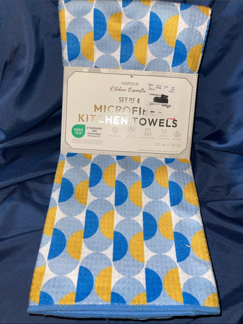 Envogue Blue & Yellow Geometric Microfiber Kitchen Towels - Set of 4